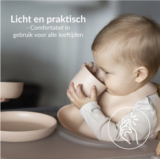 Service de table rose Difrax LOVI - Assiette, Kom et tasse ouverte - 6 mois et plus - Sans BPA, passe au micro-ondes et au lave-vaisselle