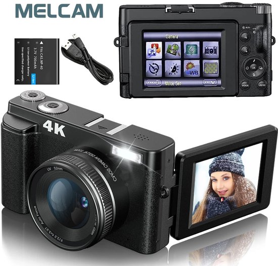 4K Digitale Camera – 48MP Autofocus – 3” Kantelbaar LCD-scherm – 16x Zoom – Incl. Flitser & HDMI – Voor Vloggen, Fotografie & YouTube – Compact Reismodel