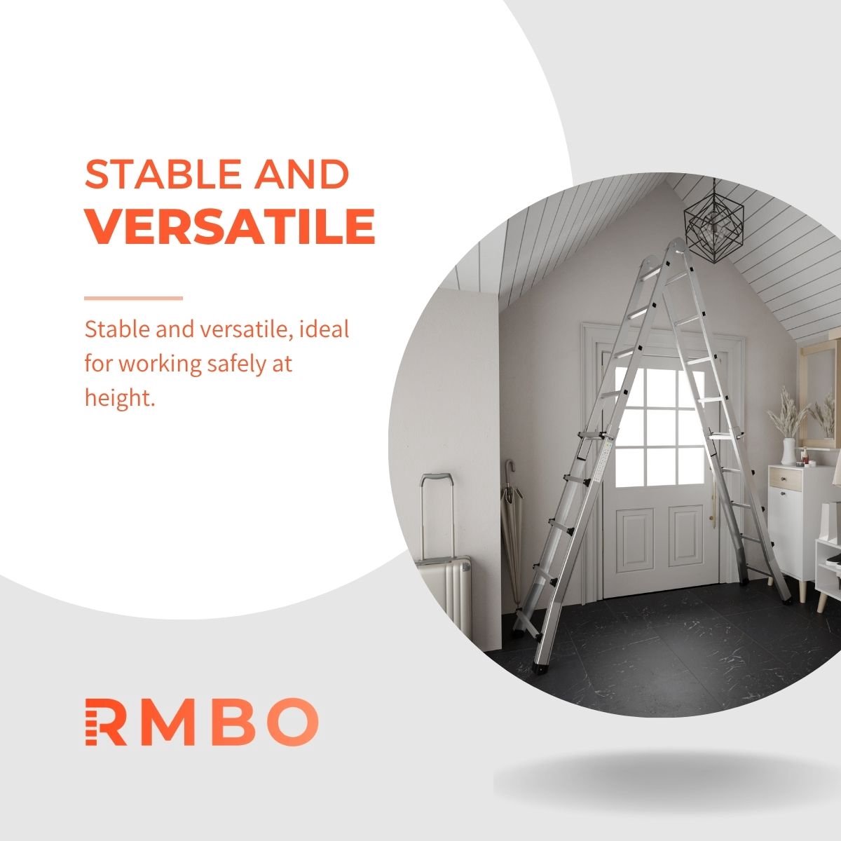 RMBO - Uitschuifbare Vouwladder 4x5 - Vouwladder - Multiladder - 5,10 m lang - Compact en Draagbare ladder - Geschikt voor Particulier en Professioneel Gebruik - Max. Belasting 150 kg, EN 131.6 – foto 3