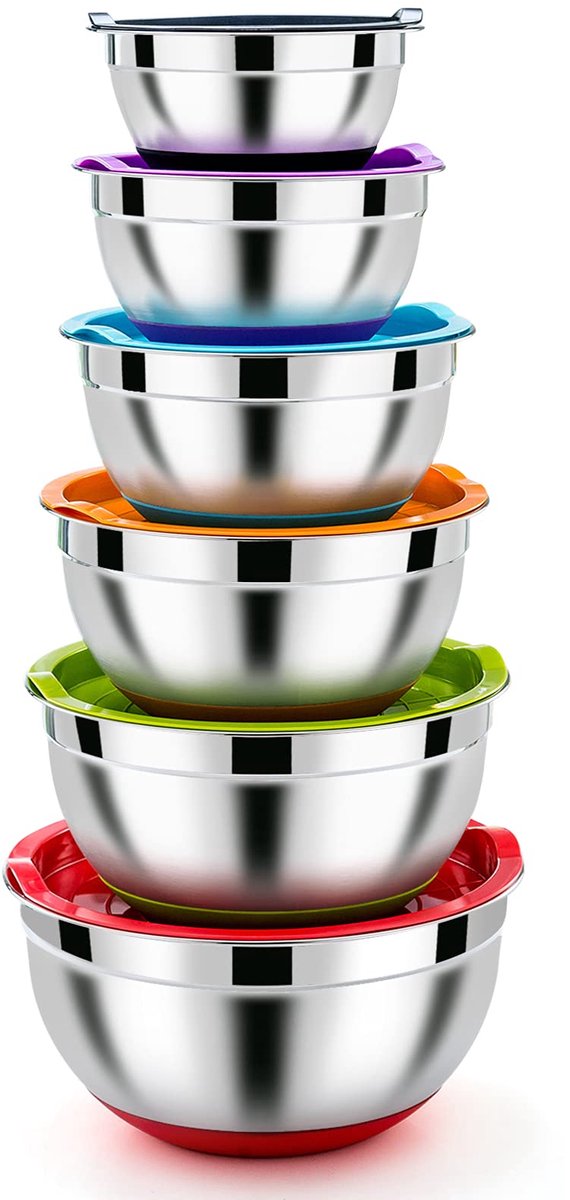 Ibenzoa® Mengkom Set van Roestvrij Staal met Luchtdichte Deksel en Siliconen Bodem voor Keuken