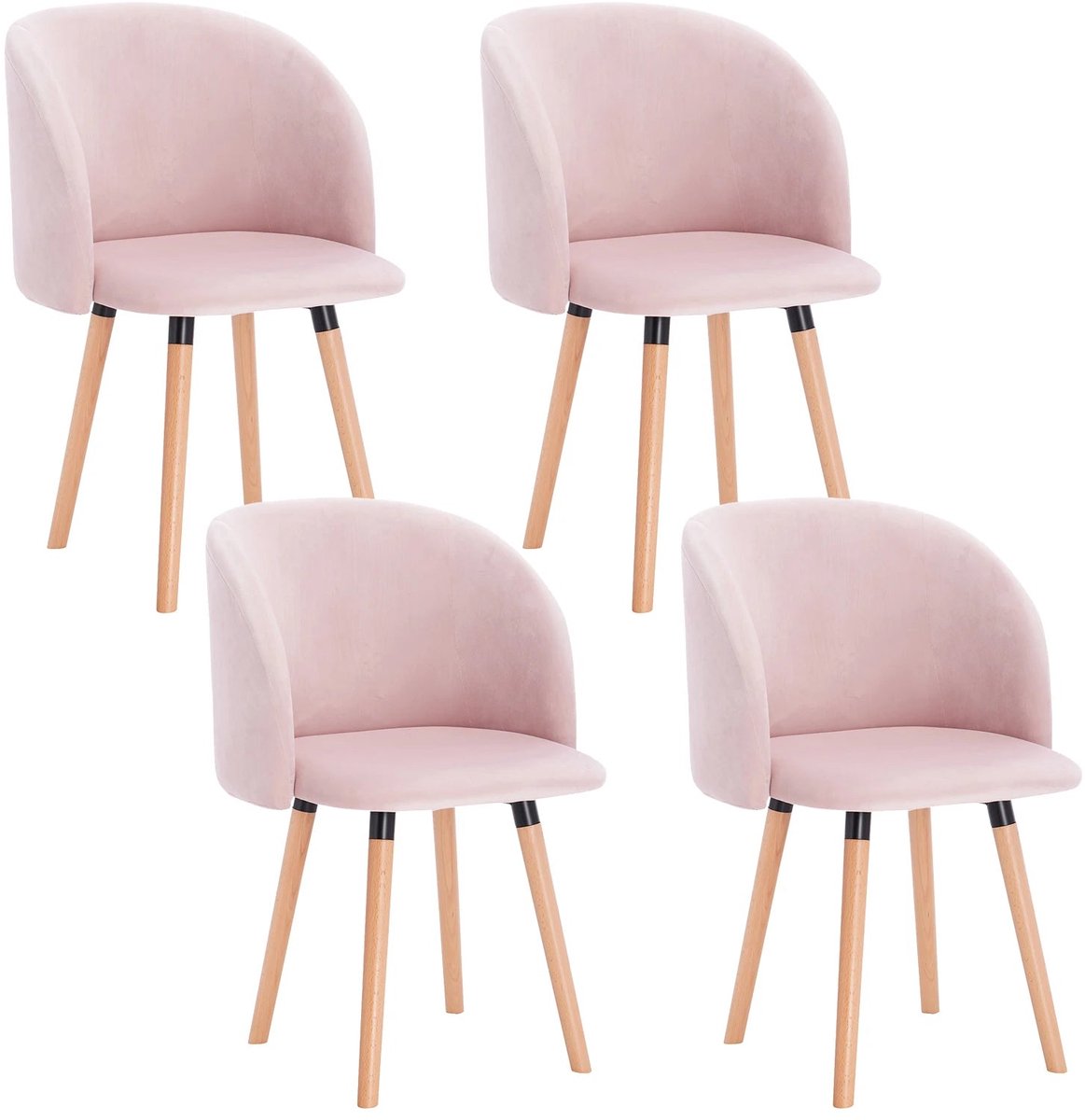 Eetkamerstoelen – Set van 4 – Velvet Stoelen – Houten Stoelen – Ergonomisch Design – Massief Houten Frame - Roze