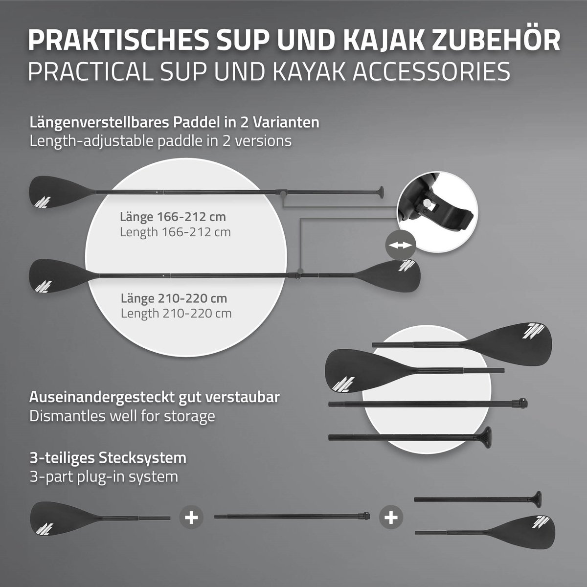 ECD Germany 2 in 1 Paddel für SUP Kajak Stand Up Paddle