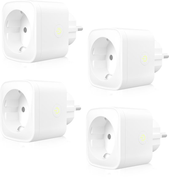 4x HOFTRONIC Slimme Stekker - Smart plug 16A - WiFi + Bluetooth - Met Tijdschakelaar - Compatible met alle smart assistenten - Incl. Energiemeter - Extra hoog en smal design - Smart stopcontact