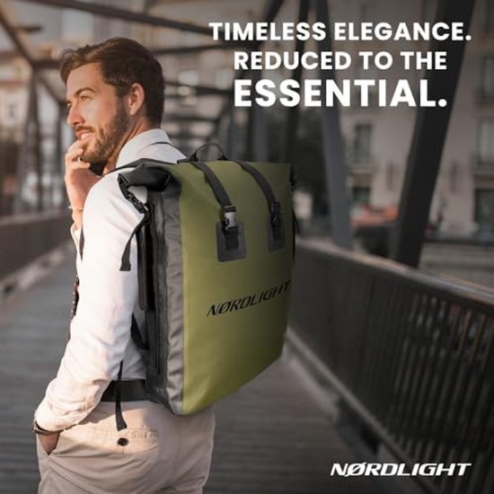 Nordlight Waterproof Backpack Dry Bag 35L - (Black) Backpack with Roll Top and Padded Carry Strap, Bicycle Backpack, Messenger Backpack, Trekking, Fishing