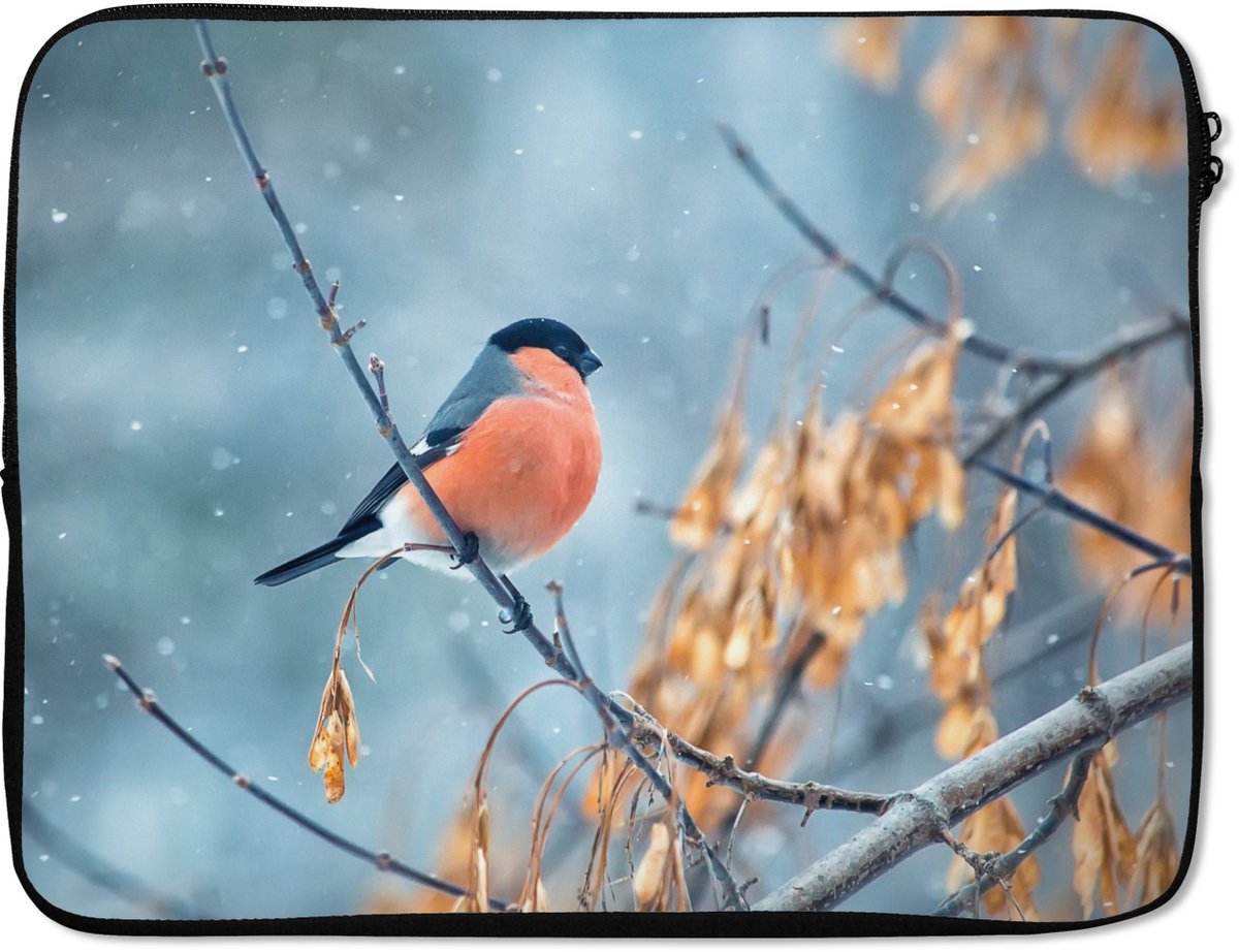 Laptophoes - Laptop - Vogel - Dieren - Sneeuw - Takken - Laptop sleeve - 17 Inch