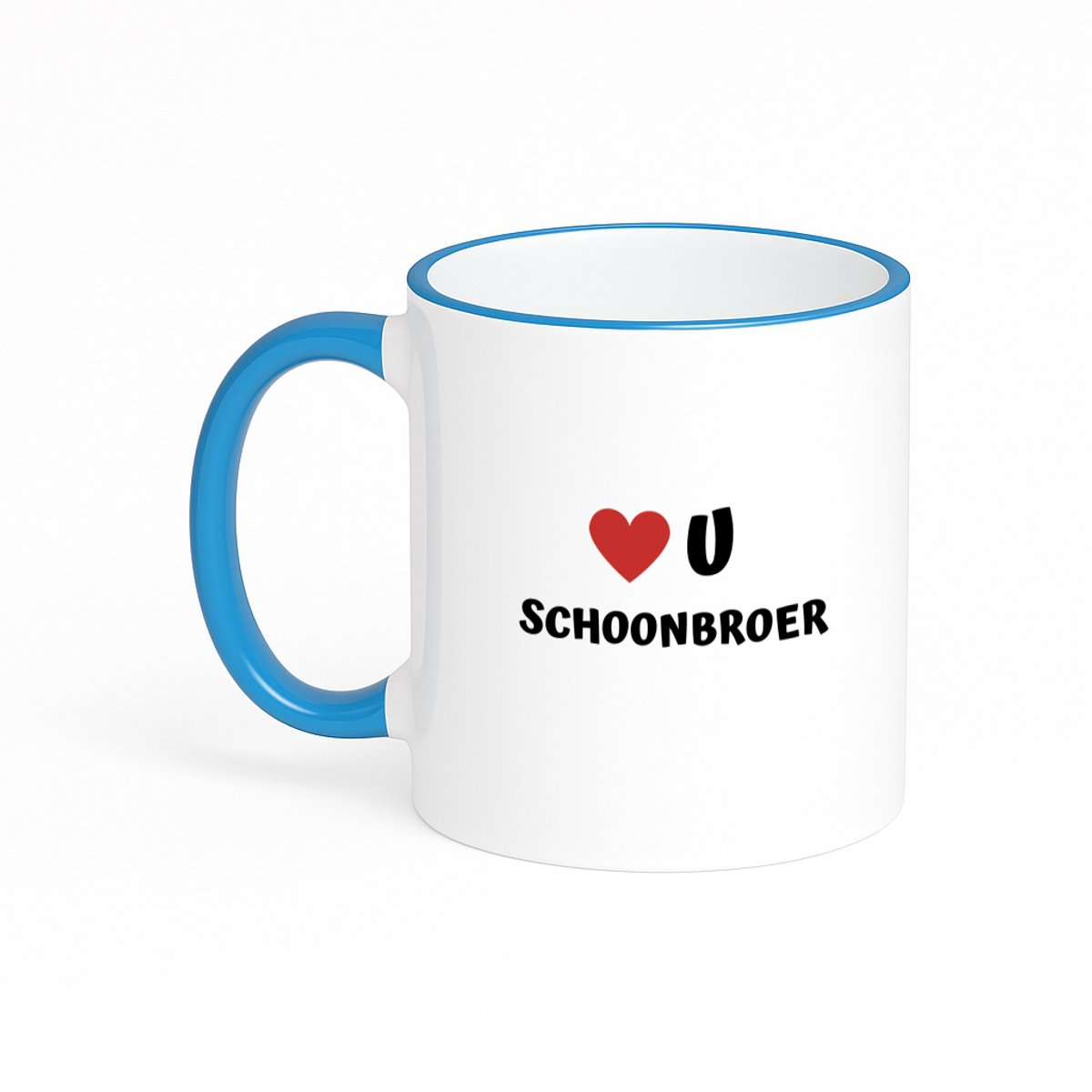 Hacebo® - love u schoonbroer koffiebeker met gekleurde rand blauw - Broer - de liefste schoonbroer - thee mok - koffie beker - verjaardag - cadeautje voor broer - broer artikelen - kado - geschenk - koffiemok - 330 ML