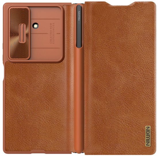 Étui en cuir Nillkin Qin pour Samsung Galaxy Z Fold 7 Pen Edition, marron