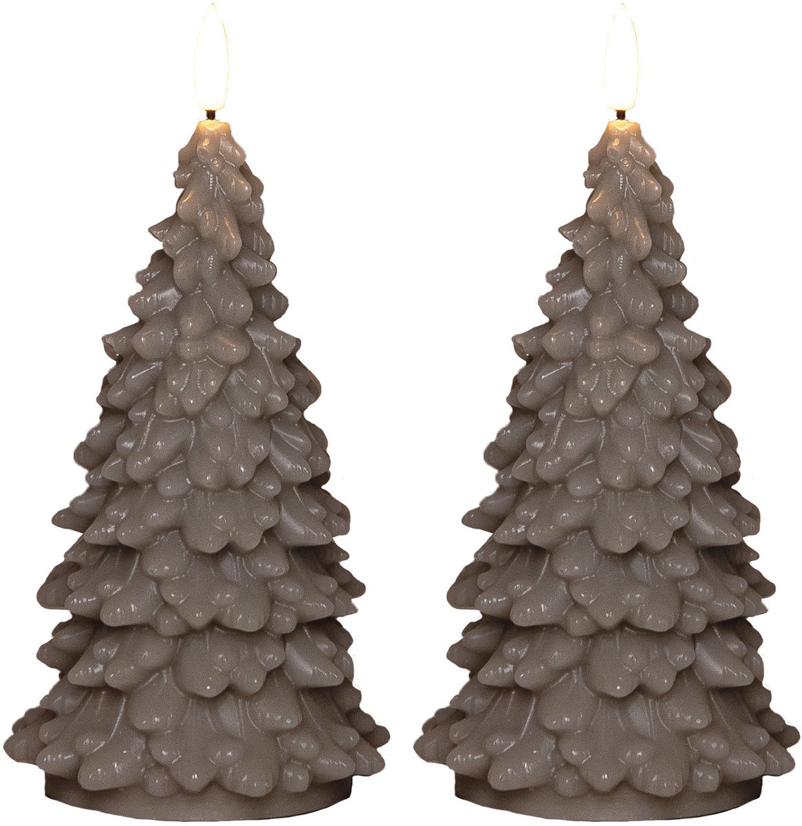 Anna's Collection LED kerstboom kaars - 2x - taupe - 20 cm - kerstkaars - kerstdiner kaarsen