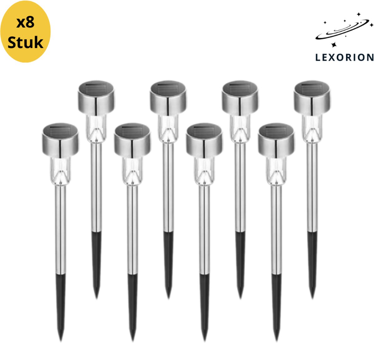 Lexorion Luminis - Tuinverlichting - Zonne-energie - Set van 8 LED Solar Tuinlampen - Solar - IP55 Waterdicht - Energiebesparende Buitenverlichting voor Terras, Pad, Gazon & Achtertuin