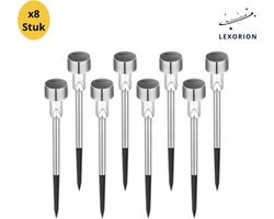 Lexorion Luminis - Tuinverlichting - Zonne-energie - Set van 8 LED Solar Tuinlampen - Energiebesparende Buitenverlichting voor Terras, Pad, Gazon & Achtertuin