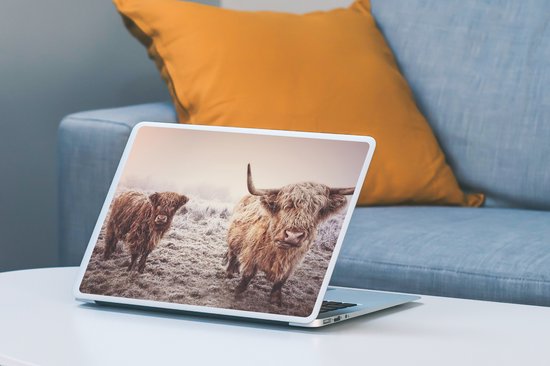 Sticker ordinateur portable - 10,1 pouces - Highlanders écossais - Neige - Soleil