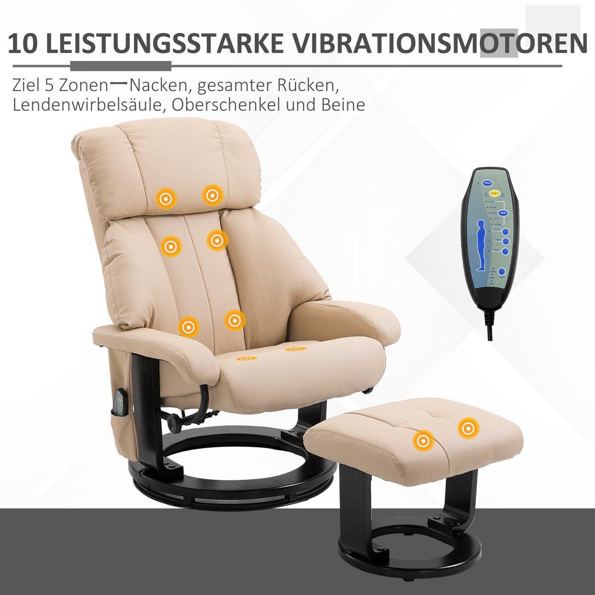 Afbeelding 3 van Merax Relaxfauteuil met Hocker 360° Draaibaar Wit