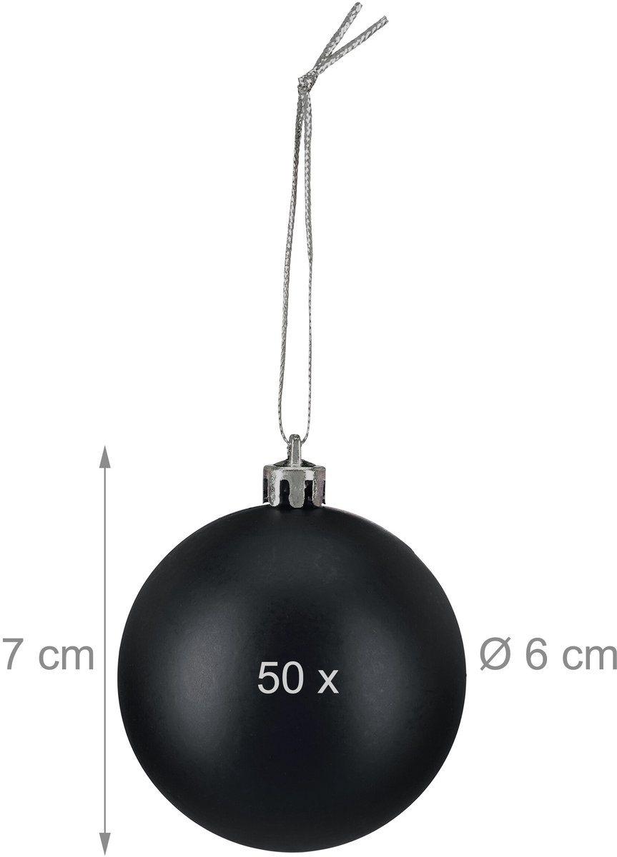 kerstballen set van 50 - Ø 6 cm - mat - kunststof - zwart – foto 2