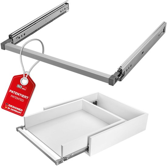 Rail de tiroir SOTECH VarioSlide, kit complet KV2-100-H53-400 EH 400 mm jusqu'à 100 kg, verrouillage à une main, aluminium anodisé, pour tiroirs sans façade jusqu'à 1200 mm de large