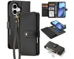 Dux Ducis Hoesje - Geschikt voor iPhone 17 Hoesje - Dux Ducis Lawa - Genuine Leather 2-in-1 Portemonnee & Back Cover - MagSafe Compatible - Zwart
