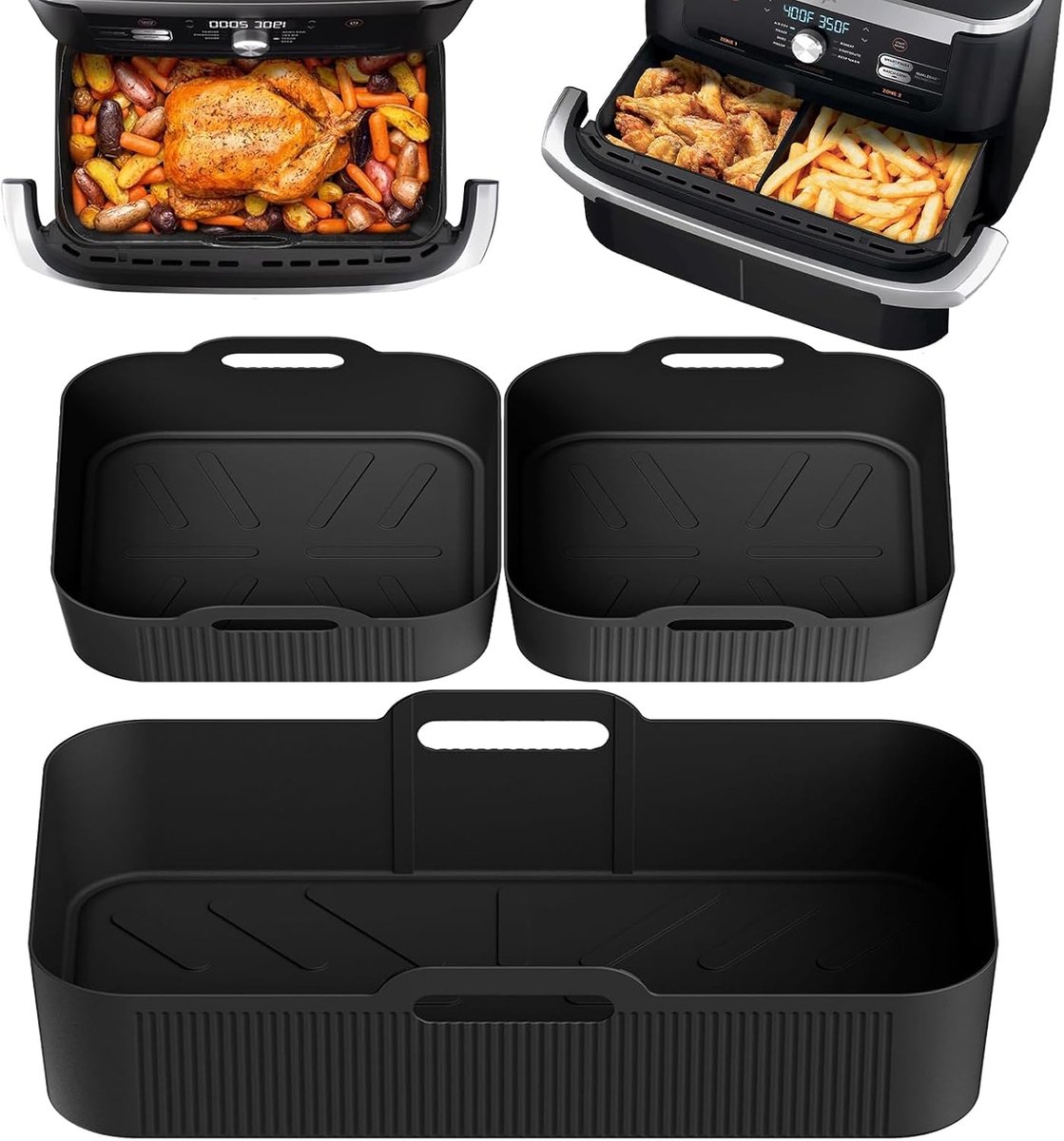 3PCS Silicone Air Fryer Liner - Reusable Air Fryer Pot Basket - Large Air Fryer Dual Accessories - Accessories Inserts