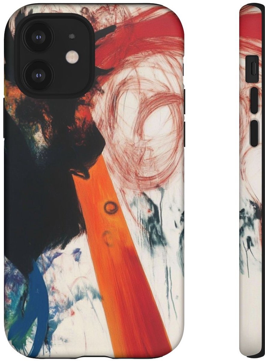 Abstracte Zwarte en Rode Penseelstreken – Telefoonhoesje Geschikt voor iPhone 12