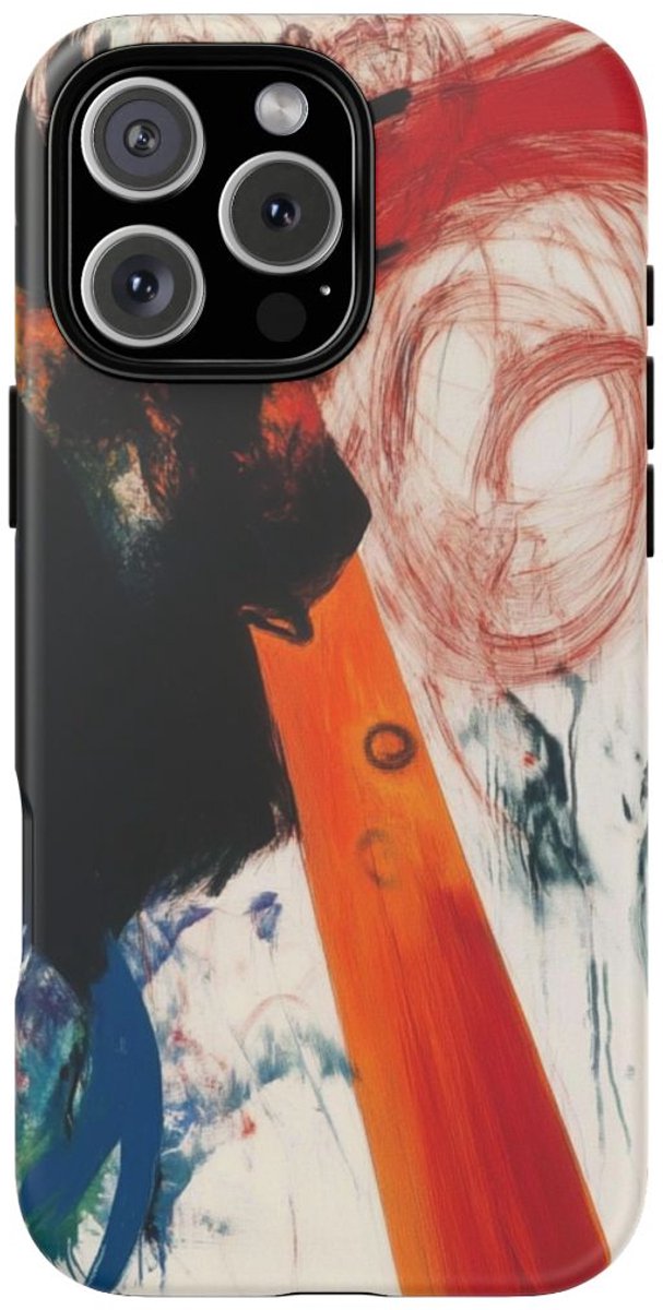 Abstracte Zwarte en Rode Penseelstreken – Telefoonhoesje Geschikt voor iPhone 16 Pro Max