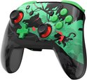 Zwarte controller met Donkey Kong-thema, groene knoppen en rode accenten, met afbeelding van Donkey Kong en Diddy Kong in een jungle.