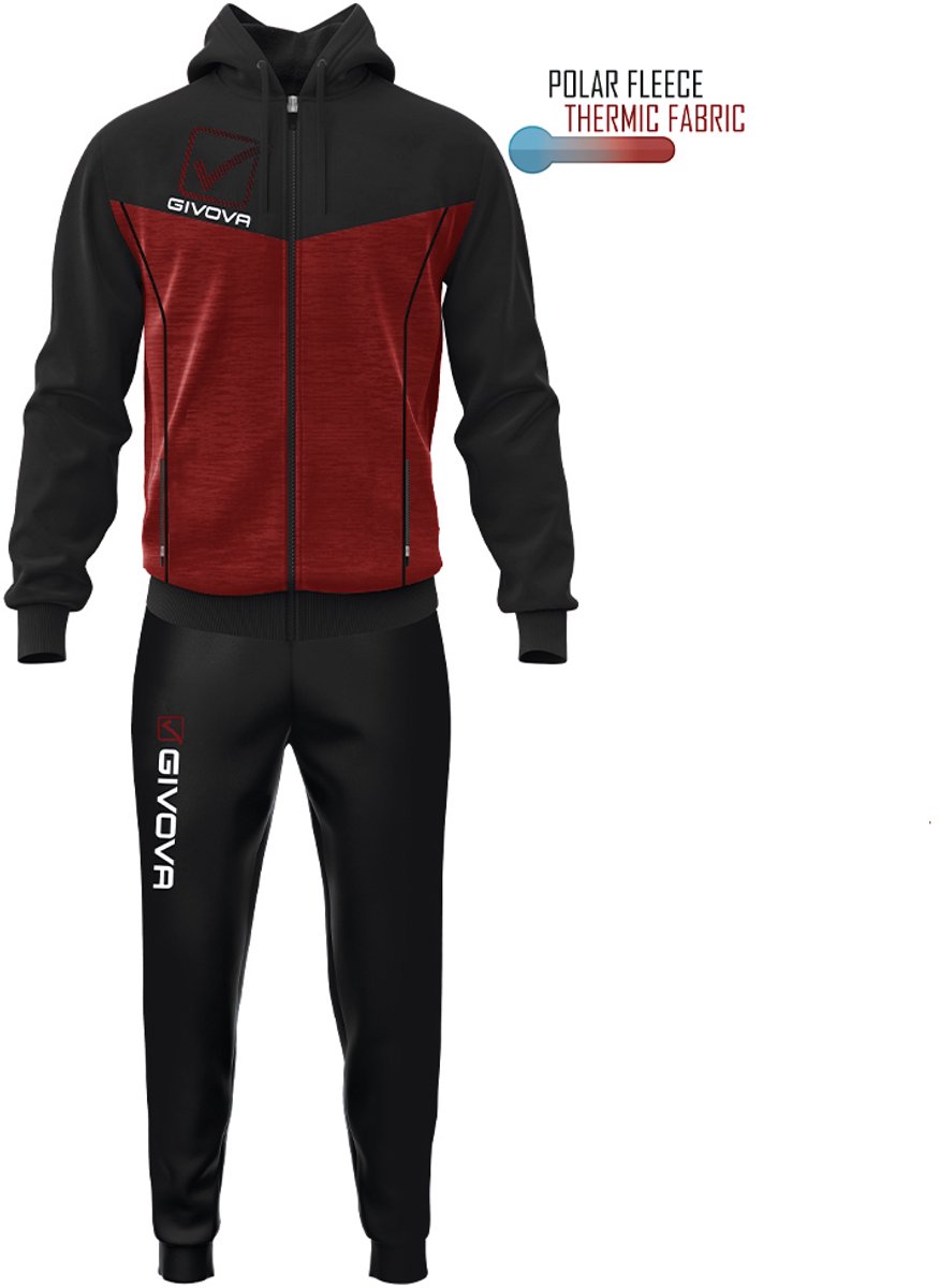 GIVOVA Visa Melange trainingspak in blauw en zwart, met een hoodie en bijpassende broek, geschikt voor jongens en meisjes.