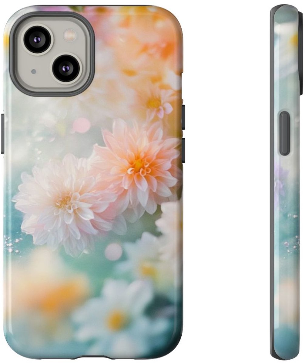 Zachte Pastel Dahlia's Bloemmotief – Telefoonhoesje Geschikt voor iPhone 14