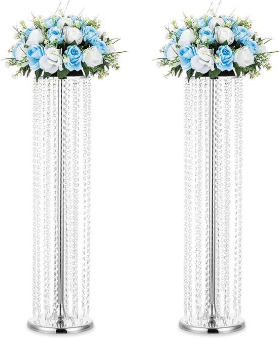 Foto: Allecto plus 2 pack bruiloft centerpieces kristallen vaas zilveren bloemenvazen 90cm feesttafel decoratie bloemen stand bruiloftsdecoratie 