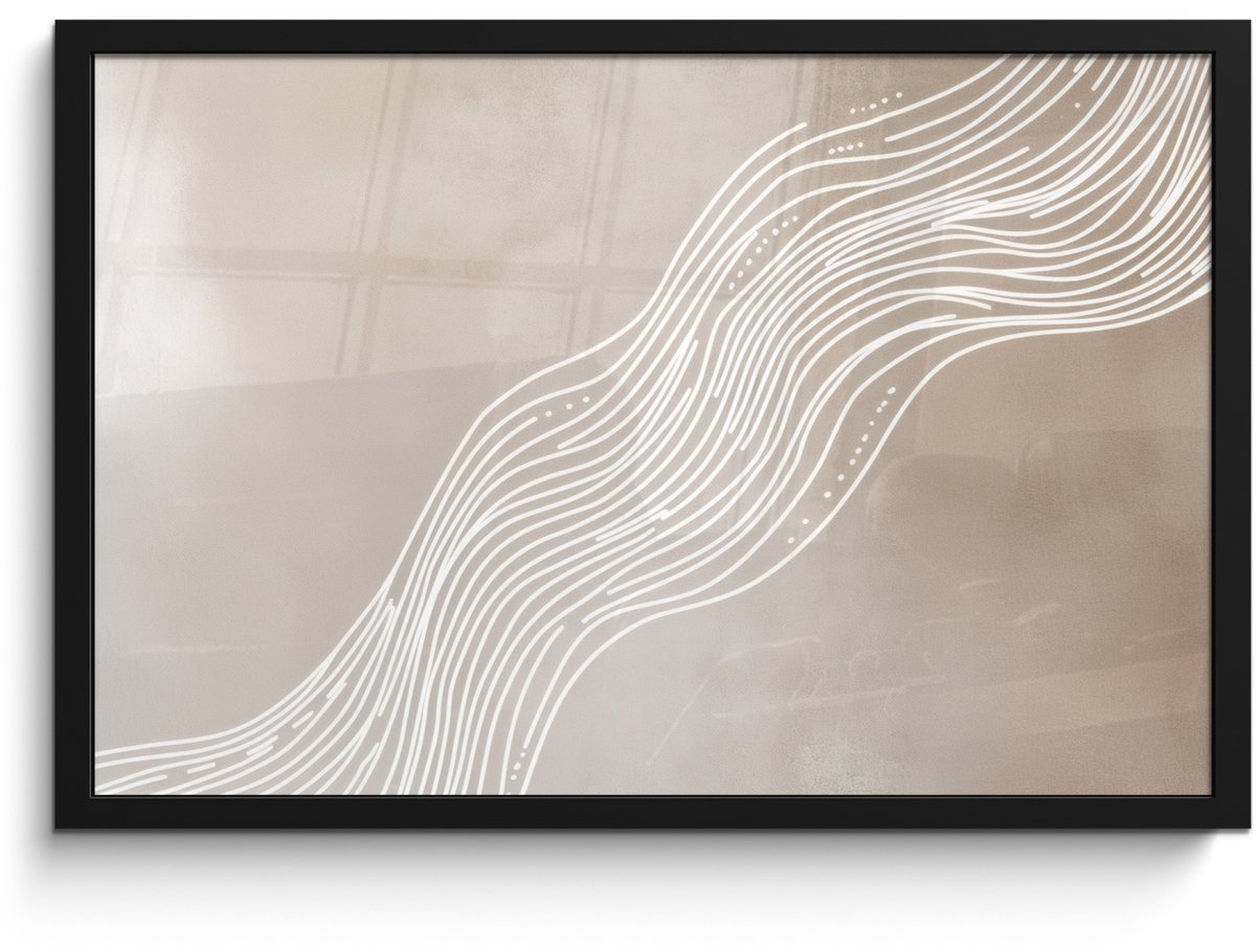 FrameYourWall Poster in lijst - Fotolijst 60x40 cm - Posters - Golvende lijnen - Vloeiend - Zandkleurig - Posterlijst zwart - Decoratie - Wanddecoratie woonkamer - Muurdecoratie slaapkamer