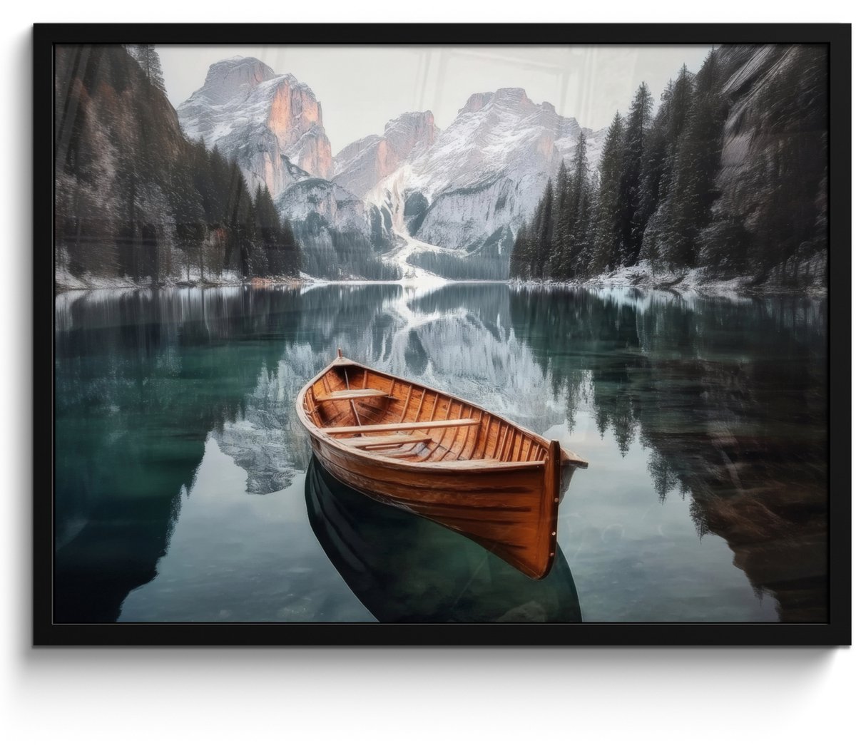 FrameYourWall Poster in lijst - Fotolijst 80x60 cm - Posters - Boot - Bergen - Natuur - Water - Posterlijst zwart - Decoratie - Wanddecoratie woonkamer - Muurdecoratie slaapkamer
