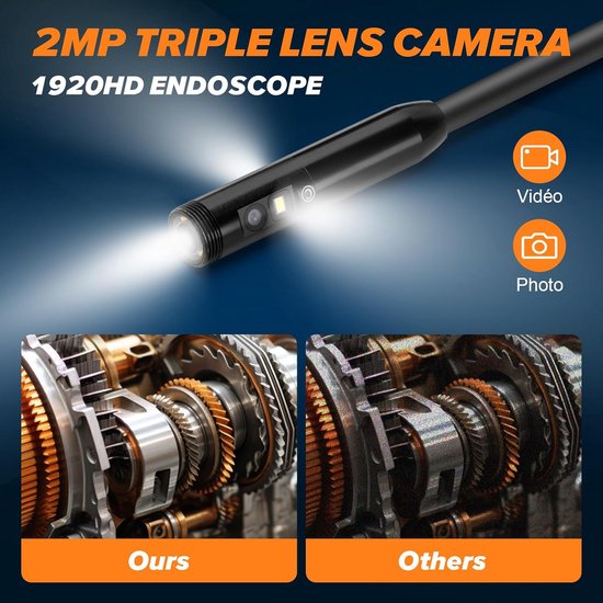 Endoscope Caméra Inspection Smartphone LAOA Endoscope D'inspection Serpent à Double Lentille 200w HD, Endoscopique Camera , Semi-Rigide Caméra De Portée Avec 8 Lumières LED Pour Smartphone Android Et IOS Camera Endoscope