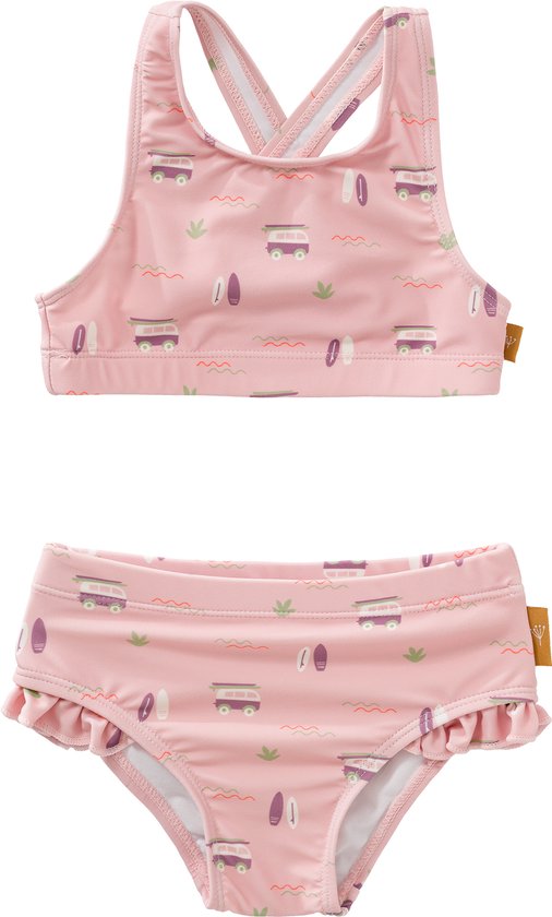 Bikini Fresk UV pour Filles - 122/128 - Maillots de bain deux pièces avec protection UV UPF 50 - Séchage rapide - Ensemble bikini à volants - Rose clair - Surf Girl