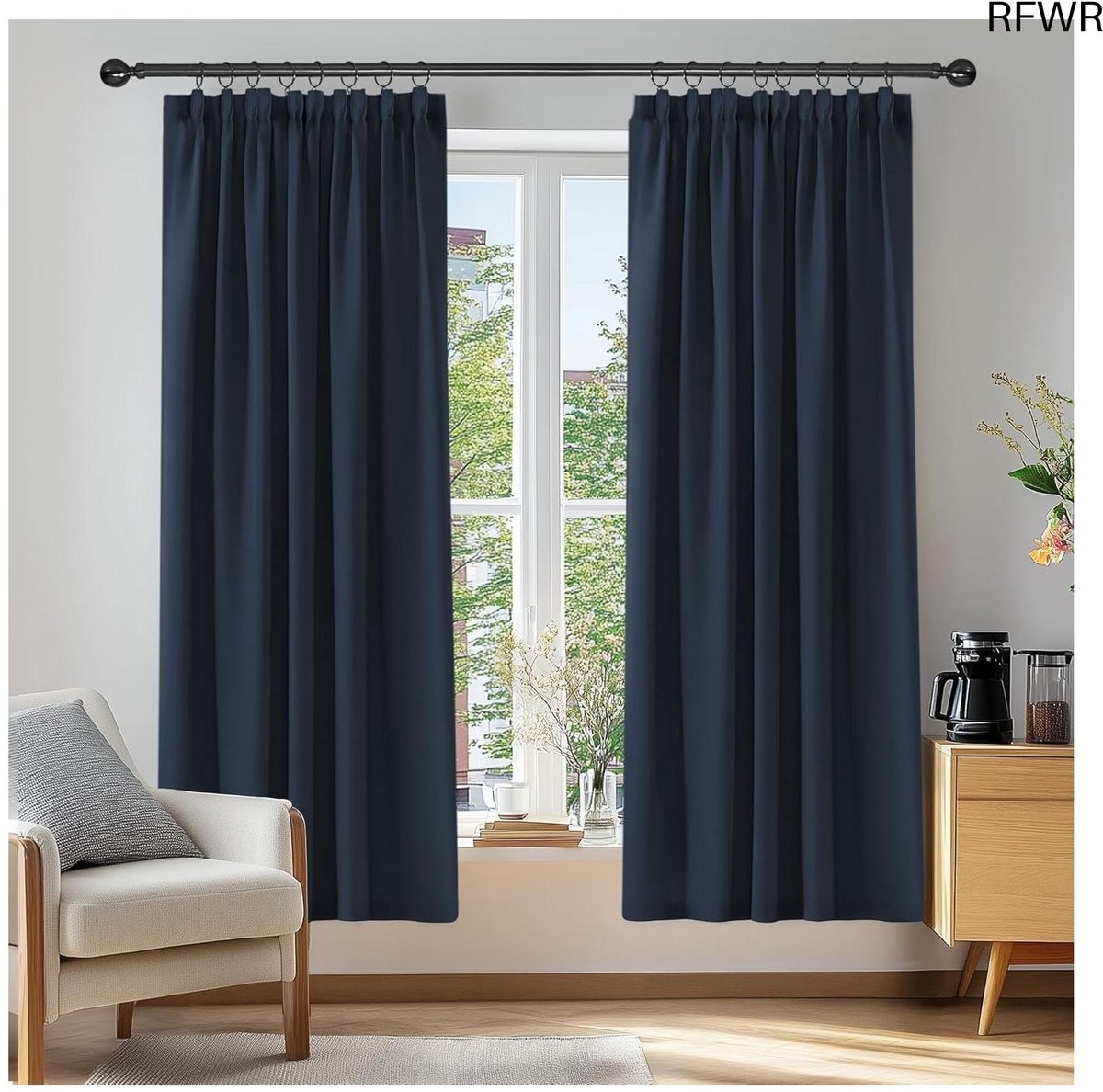 RFWR® Verduisteringsgordijnen met Thermische Eigenschappen voor Woonkamer en Slaapkamer - 107x213 cm, Marineblauw - 2 Stuks