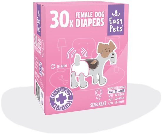 Easypets Dog Diapers Female - Hondenluiers Teef - XS/S - 30 stuks - Loopsheidbroekje - Grootverpakking