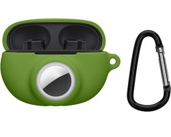 kwmobile oordopjes case geschikt voor Beats Studio Buds hoesje - Oortjes cover met AirTag houder - In-ear koptelefoon hoes - Silicone in groen