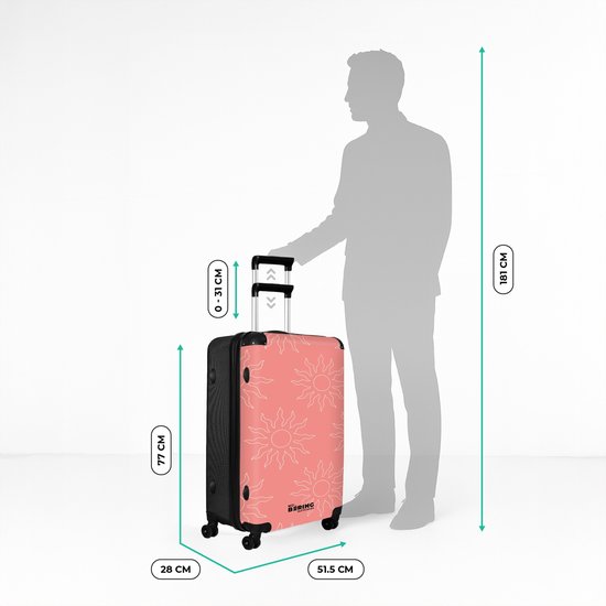 NoBoringSuitcases.com® - Grande valise - Valise de voyage légère - Motif soleil rose - Trolley 4 roues - Grand trolley XL - 98 litres de bagages