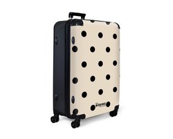 NoBoringSuitcases.com NoBoringSuitcases.com® - Koffer groot - Reiskoffer lichtgewicht - Beige achtergrond met zwarte stippen - Rolkoffer met 4 wielen - 98 liter bagage