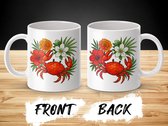 Krab met Bloemen Mok, Tropische Vibes, Unieke Koffiemok, Cadeau Idee, Zomerse Mok, Zee Dier Mok, Eiland Stijl, Gepersonaliseerde Mok