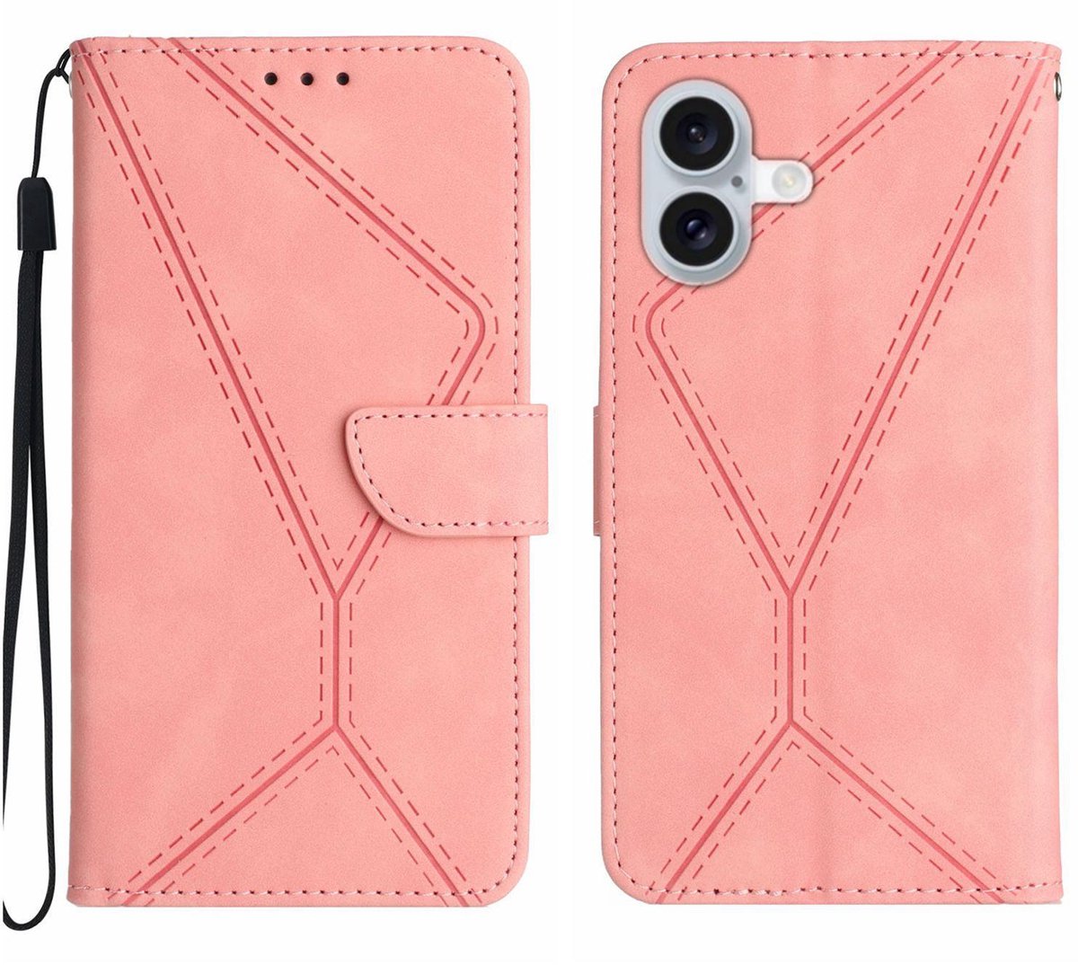 Mobigear Telefoonhoesje geschikt voor Apple iPhone 17 Hoesje | Mobigear Stitch Bookcase Portemonnee | Pasjeshouder voor 3 Pasjes | Telefoonhoesje voor Pinpas / OV Kaart / Rijbewijs - Roze
