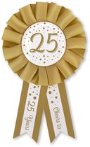 LUQ – Rosette 25 ans – Or- Wit – Broche d'anniversaire de Luxe – Accessoire de Fête' anniversaire – Broche – Directement épinglable