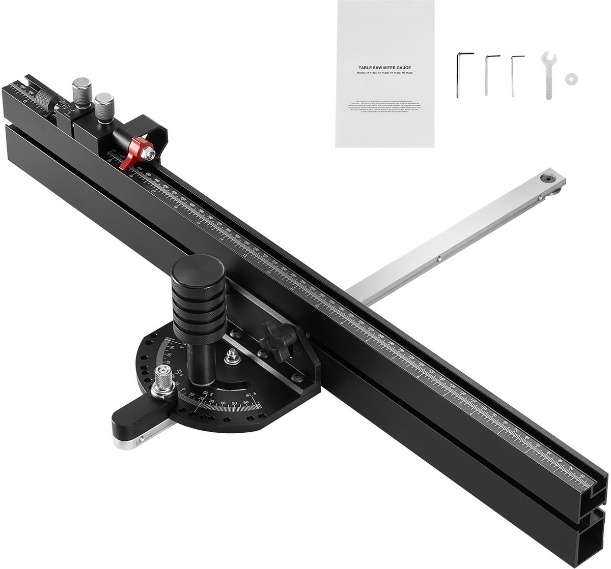 Precisie Verstekgeleider, Aluminiumlegering, Standaard Sleuf 3/4" X 3/8", 24" Raster, 15 Hoekaanslagen, Verstelbare Plunjer, voor Houtbewerking en Precisiezaagsneden