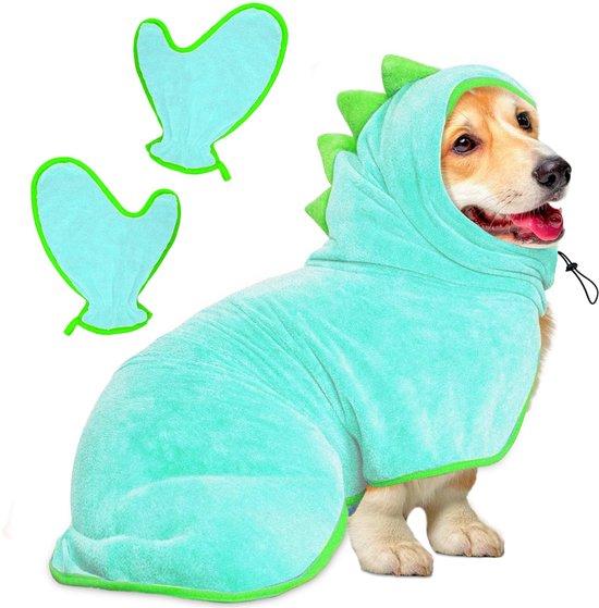 Pawyee Superzachte, sneldrogende hondenhanddoekenset voor koud weer, strand, zwembad, verstelbare microvezel badjas met drooghandschoenen voor katten en honden (L, Blue Dino Pawyee Superzachte, sneldrogende hondenhanddoekenset voor koud weer, strand, zwembad, verstelbare microvezel badjas met drooghandschoenen voor katten en honden (L, Blue Dino