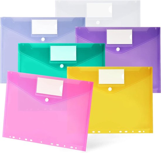 KAHEIGN 16 Pièces Poches Perforées Extensibles, 8 Couleurs A4 Portefeuilles en Plastique Fichier