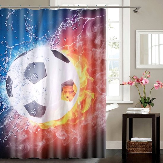 Dekoratief Douchegordijn Voetbalthema 180x180 cm Met Ringen En Gewichtzoom