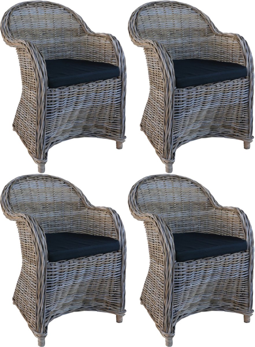 Decomeubel - Rotan Stoel Kubu Grey met zwart Kussen - set van 4 stoelen