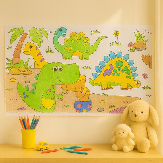 coloriage nappe - lot de 2 - 3 m - op rol - papier - dinosaures