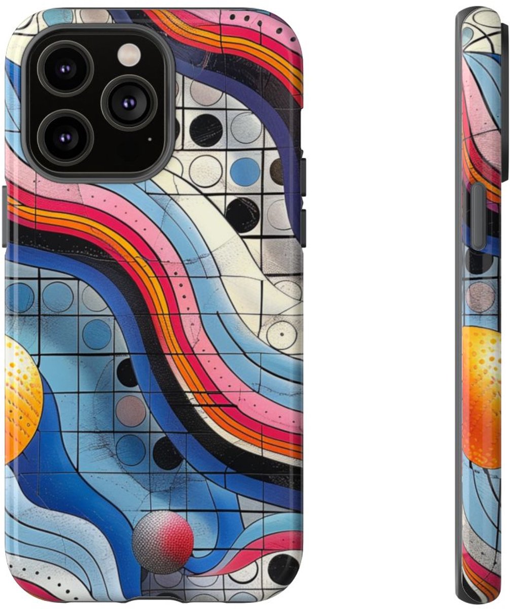 Kleurrijke Golvende Strepen en Cirkels Patroon – Telefoonhoesje Geschikt voor iPhone 14 Pro Max