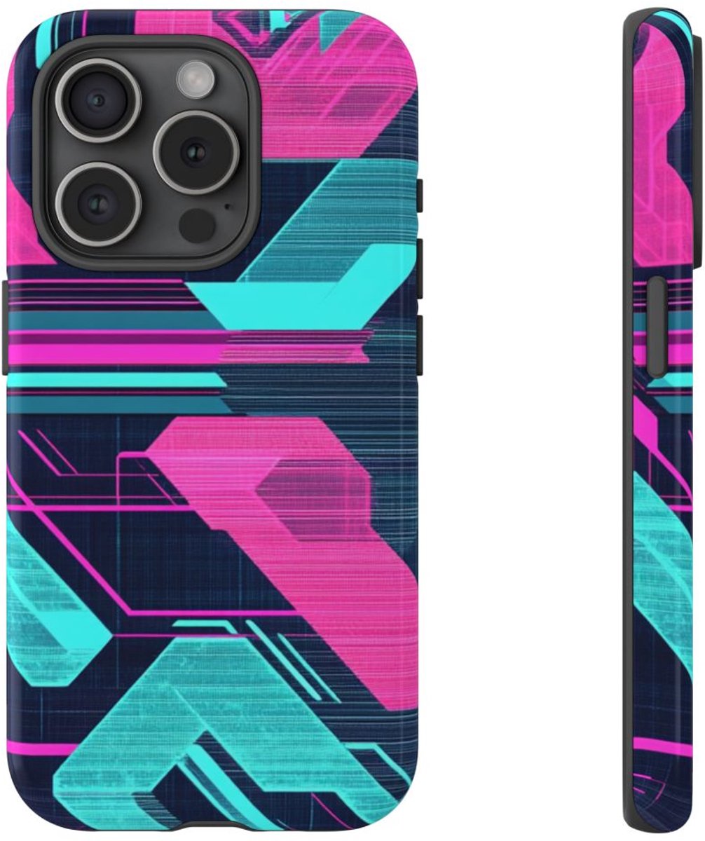 Neon Geometrisch Cyberpunkpatroon – Telefoonhoesje Geschikt voor iPhone 15 Pro