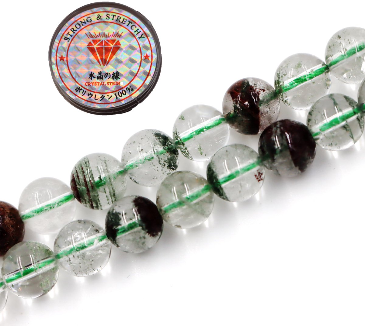 Fukugems kralen met rekkoord voor het maken van sieraden Losse stenen kralen voor doe-het-zelf Energiestenen helende armband 8 mm = 96 stuks en 1 rol koord Fantoomkwarts AAA 8 mm
