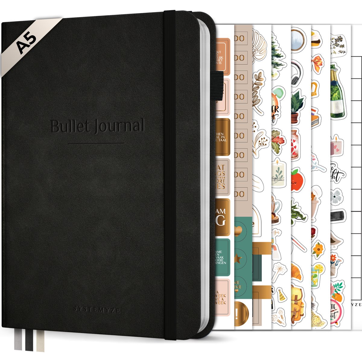 Systemyze Bullet Journal – Notitieboek A5 – Journal Notebook – Hardcover Vegan Leer – Zwart