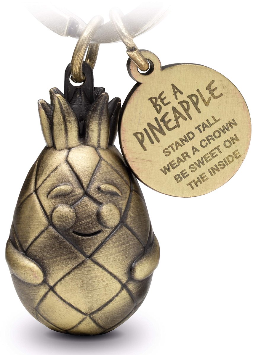 FABACH Ananas Sleutelhanger Piny met Gravure - Schattige Ananas Sleutelhanger - Motivatie, Vriendschap en Liefde Geluksbrenger van Metaal voor Vrouwen in Brons - Wees een ananas