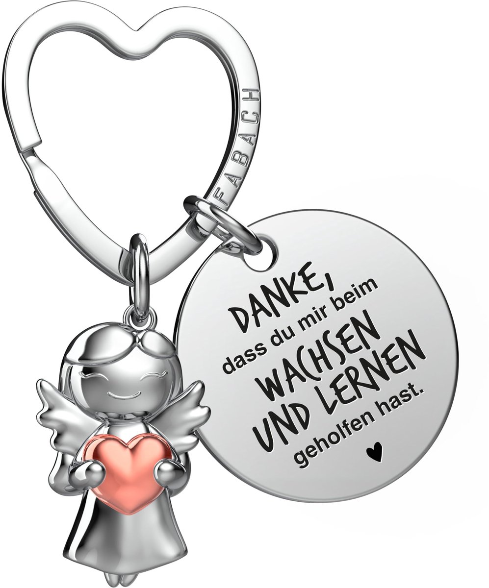 FABACH Beste Educatieve Sleutelhanger Beschermengel Geluksbrenger met Hart en Gravure - Afscheid Leraar Cadeaus Educatieve Sleutelhanger - Kleuterschool Leraar Dank U Wel Engel Cadeau